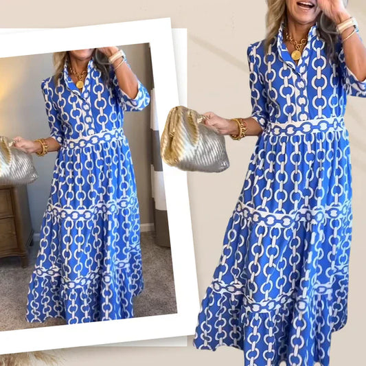 🎉Lenteaanbieding: 50% korting🌸 Maxi-jurk met V-hals voor dames met geometrische print
