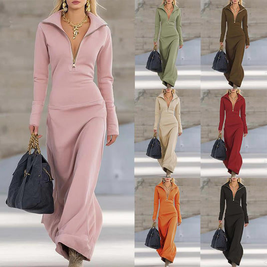 👗Maxi-jurk voor dames met halve rits en nauwsluitende pasvorm