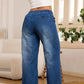 🥰Damesjeans met trekkoord in de taille en wijde pijpen