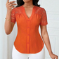 🌼LAATSTE DAG AANBIEDING - 50% KORTING👚Dames blouse met V-hals, kanten mouwen en knoopsluiting