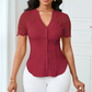 🌼LAATSTE DAG AANBIEDING - 50% KORTING👚Dames blouse met V-hals, kanten mouwen en knoopsluiting