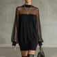 Doorzichtige Mesh Mock Neck Minijurk