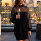 Doorzichtige Mesh Mock Neck Minijurk