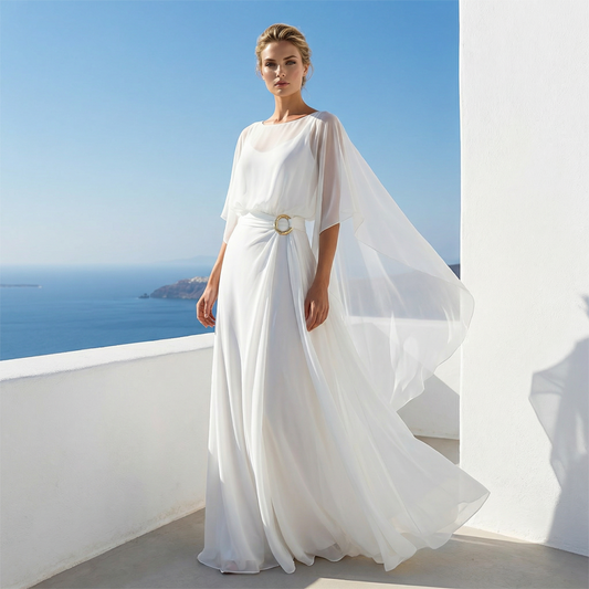 Completo Elegante con Top a Mantella e Pantaloni a Portafoglio