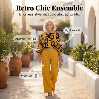 Set met retro-top met print en wijde broek voor dames