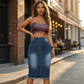 👗 Damesrok van denim met hoge taille en gerafelde zoom – Trendy, comfortabel en moeiteloos chic ✨💖