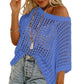 💥Prijs van de week special 💥Womens Summer Scoop Neck ShortSleeve Sweater Casual Crochet Hollow Out KnitTops