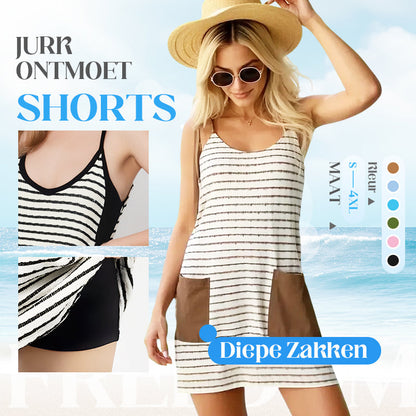👚Vloeiende Romper met Jurkstijl en Ingebouwde Shorts