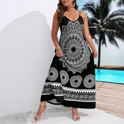 👗Boho maxi-jurk met mandala print en spaghettibandjes