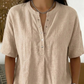 🎁2026 Nieuw binnen 50% KORTING💥Dames Casual Losvallende Effen Top – Henley-knoping, Katoen- en Linnenmix