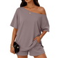 🌸 Tweedelige off-shoulder loungewearset voor dames ✨