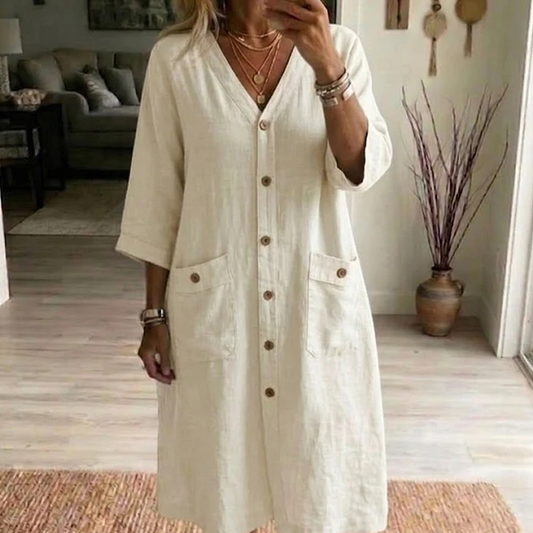 ⏰🔥TIJDELIJK 50% KORTING! 💛Casual midi-jurk met V-hals voor dames