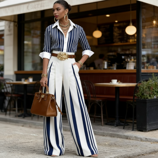 🟥 Zomer Uitverkoop – 53% Korting – 2-delige Dames Set | Gestreept Shirt & Wijde Broek | Comfortabel & Stijlvol
