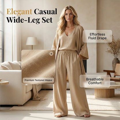 ⏰ 50% korting – Elegante, casual driedelige set met wijde pijpen | Zacht, huidvriendelijk, soepel vallend en flatterend voor de figuur ✨👖