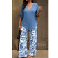 🥳 2026 MEGA-UITVERKOOP: 53% KORTING! 🥳 💞Dames set: blouse met V-hals en bedrukte broek met wijde pijpen
