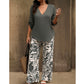 🥳 2026 MEGA-UITVERKOOP: 53% KORTING! 🥳 💞Dames set: blouse met V-hals en bedrukte broek met wijde pijpen