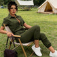 Dames Jumpsuit met Korte Mouwen en Knopen