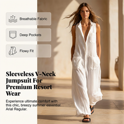 Mouwloze jumpsuit met kraag en wijde pijpen voor dames