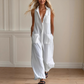 Mouwloze jumpsuit met kraag en wijde pijpen voor dames