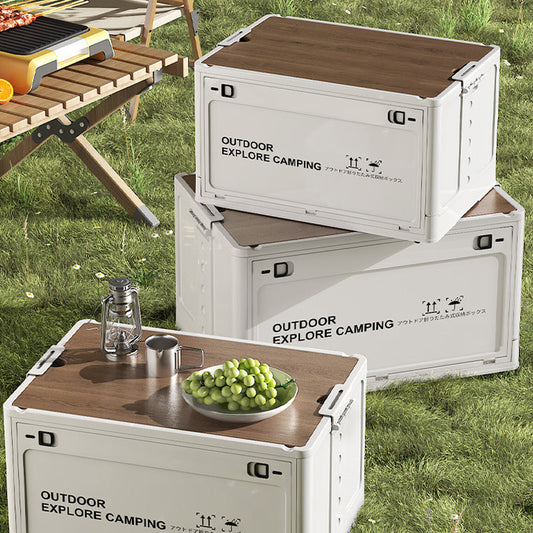 🌞 50% Korting!🏕️Inklapbare Camping Opbergbox met Houten Deksel – 30L Organizer en Tafel in Eén