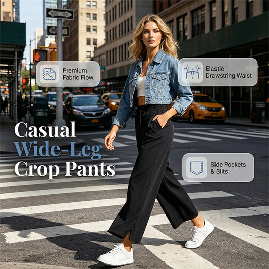 👖Casual cropped broek met wijde pijpen en zakken voor dames