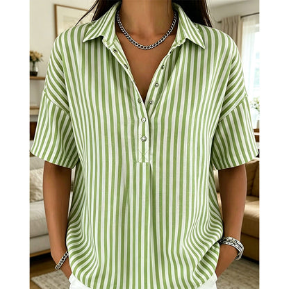 Dames Casual Gestreepte Blouse met Korte Mouwen