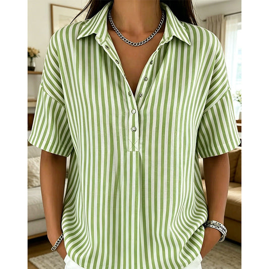 Dames Casual Gestreepte Blouse met Korte Mouwen