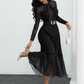 👗 Midi Jurk met Stippen en Striksluiting – Elegante A-lijn Pasvorm met Parelriem ✨