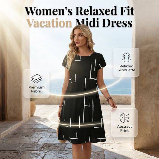 🎉Tijdelijke aanbieding🎉 Relaxed Fit midi-jurk voor dames, perfect voor op vakantie