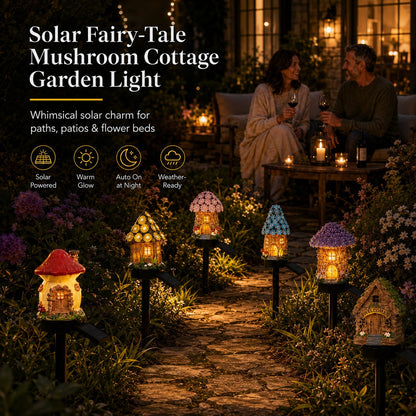 🌙 Solar Fairy-Tale Mushroom Cottage Light – Magical Garden Glow for Outdoor Spaces ✨