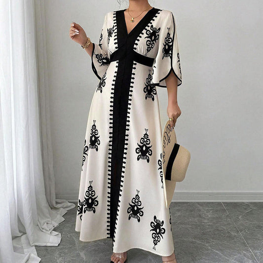 🔥50K+ VERKOCHT HALVE PRIJS💙 V-hals maxi jurk etnische print hoge taille S-5XL