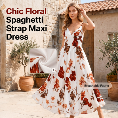 🌸✨ Dames Geprinte Spaghettibandjes Maxi Jurk | Zomerhit 2026 | V-hals & Bloemenprint 🌞