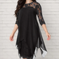 👗Elegante jurk met hoge en lage zoom en kanten overlay voor dames