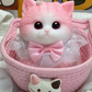 🐱🎀 Zachte Kattenknuffel met Slow-Rebound Effect – Schattige Pluche Kat met Roze Strik & Kanten Kraag