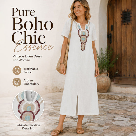 🔥 50K+ VERKOCHT | 50% KORTING – Boho Geborduurde Maxi Jurk Met Comfortabele Ruime Pasvorm