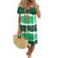 Casual damesjurk met tie-dye en luipaardprint en V-hals.