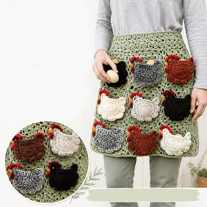 💥 Met 50% korting! 🔥 Handgehaakt eierenschort – kippetjevorm, 9 of 12 vakken, groen/blauw. Beschermt eieren tegen breuk, handen vrij, boerderijstijl, duurzaam gemengd garen, handwas aanbevolen 🐔🥚