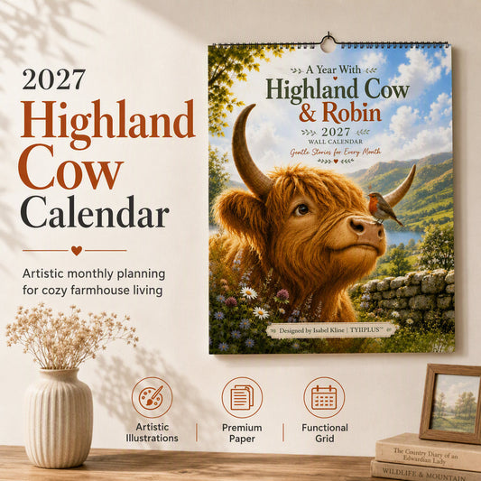 🐮 Kalender 2027 met Schotse hooglandkoeien – Speelse kunst en alledaagse warmte 🐦