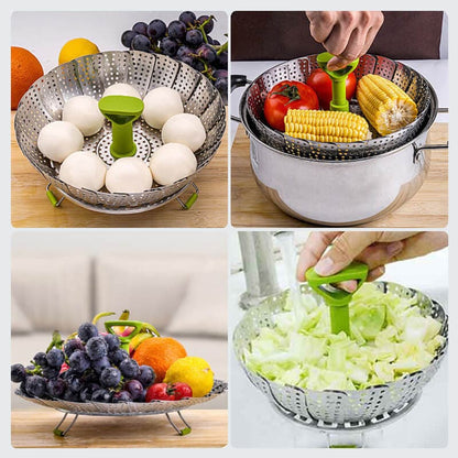 🥦 50% korting! Roestvrijstalen opvouwbare groentestomer – past in elke pan, 5 standen, vaatwasserbestendig. Gezonde stoommaaltijden! ✨🔪