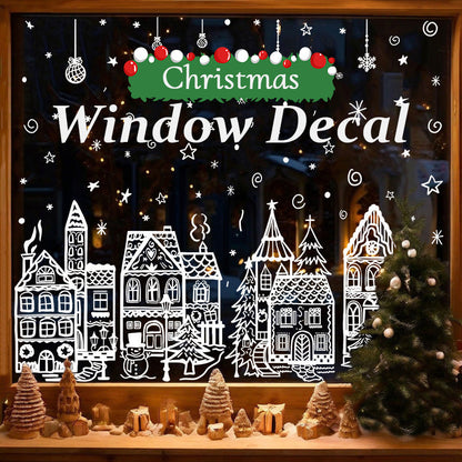 🎄 50% KORTING! Kerstdorp Raamstickers Set – Winterdorp, Sneeuwvlokken & Sterren ❄️