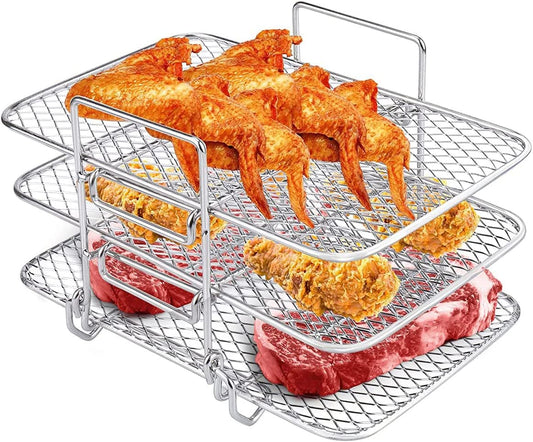 🍟 3-Laags Airfryer Rek – RVS Stapelrek voor Bakken, Grillen & Drogen