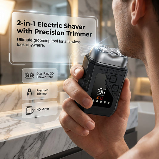 🔥 50% KORTING🪒 Draagbaar Elektrisch Scheerapparaat – Compact met Verborgen Neushaartrimmer