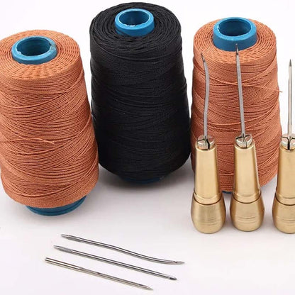 🧵 Leren Naaipriemset – Verwisselbare Naalden & Gewaxt Garen voor Leer, Canvas & Reparaties