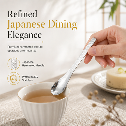 🥄 Japanse Dessertlepel van 304 RVS – Gehamerde Textuur & Verfijnde Afwerking voor Elke Tafel