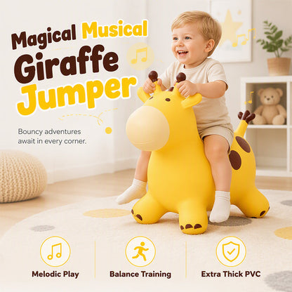 🦒🎵 Muzikale Giraffe Springkussen – Opblaasbaar Rijplezier voor Kinderen