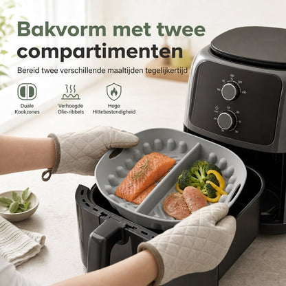 🍗🔥50% KORTING | Dubbele Siliconen Airfryer Bakvorm – Bereid 2 Gerechten Tegelijk