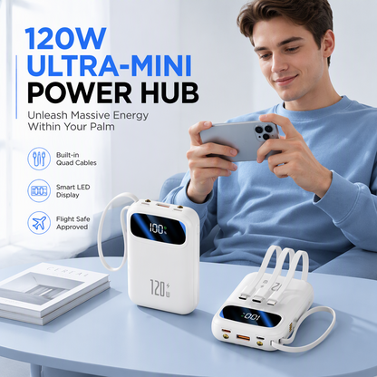 ⚡🔋 50% KORTING | 120W Snellaad Powerbank – Ingebouwde Kabels & Digitaal Display