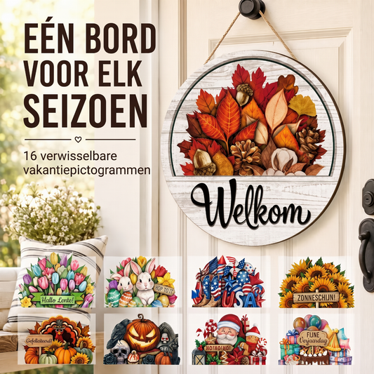 🏡 16-delig Verwisselbaar Welkomstbord – Magnetische Seizoensdecoratie voor de Voordeur
