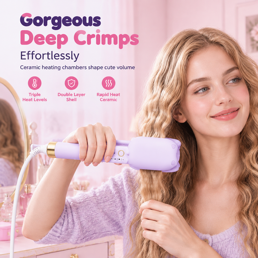 💁‍♀️ 32 mm Wafeltang met Keramische Platen – Diepe Golven en 3 Temperatuurstanden