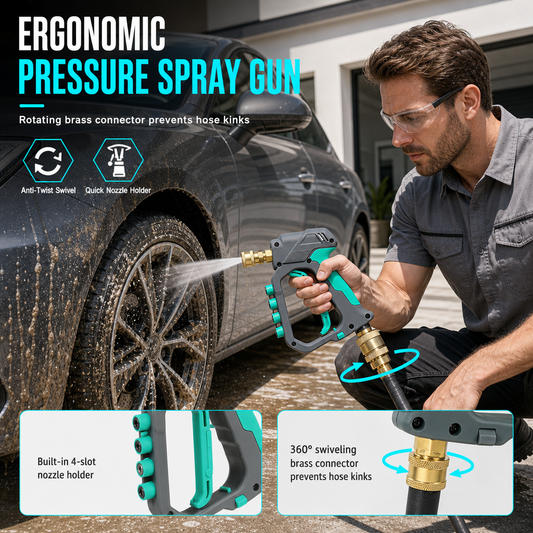💦 Ergonomisch Hogedrukspuitpistool – Met Messing Kern en Verwisselbare Sproeikoppen
